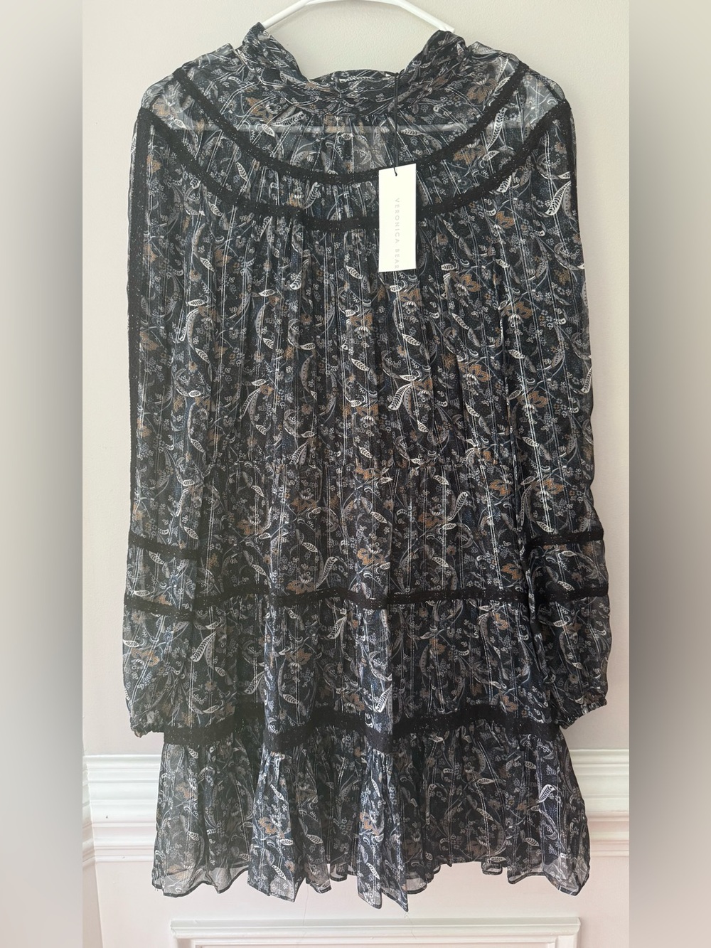 Veronica Beard Rahla Silk Black Multicolor Dress Size 8